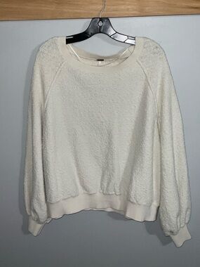 Free People Cream Textured Crewneck Sweater